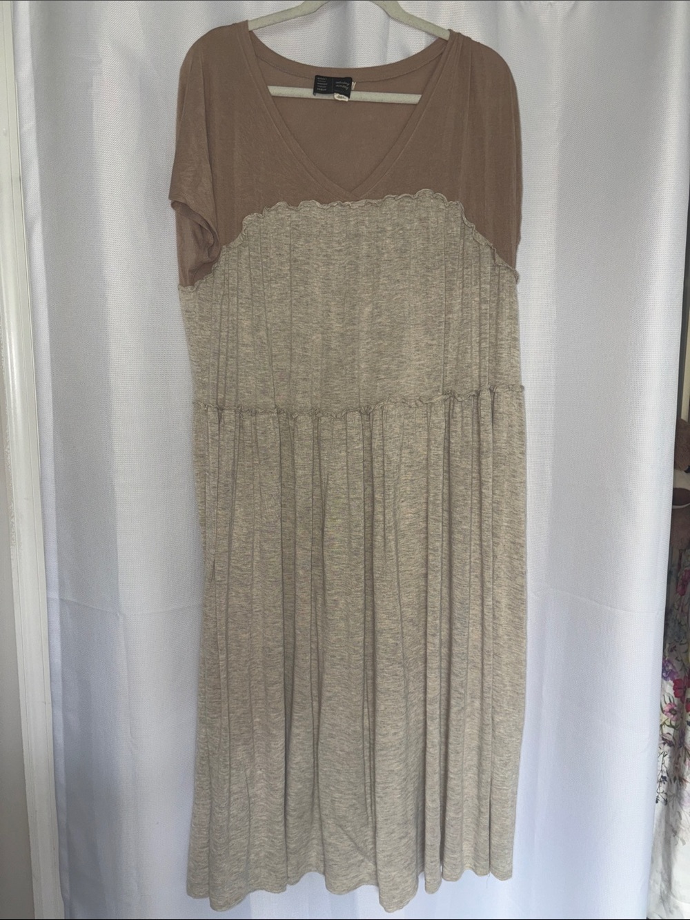 Saturday Sunday Tiered V-Neck Midi Dress - Brown & Beige